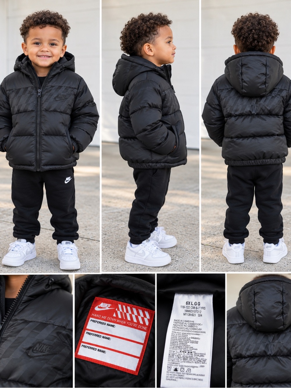 Nike Kids Black Quilted Puffer Jacket with Hood